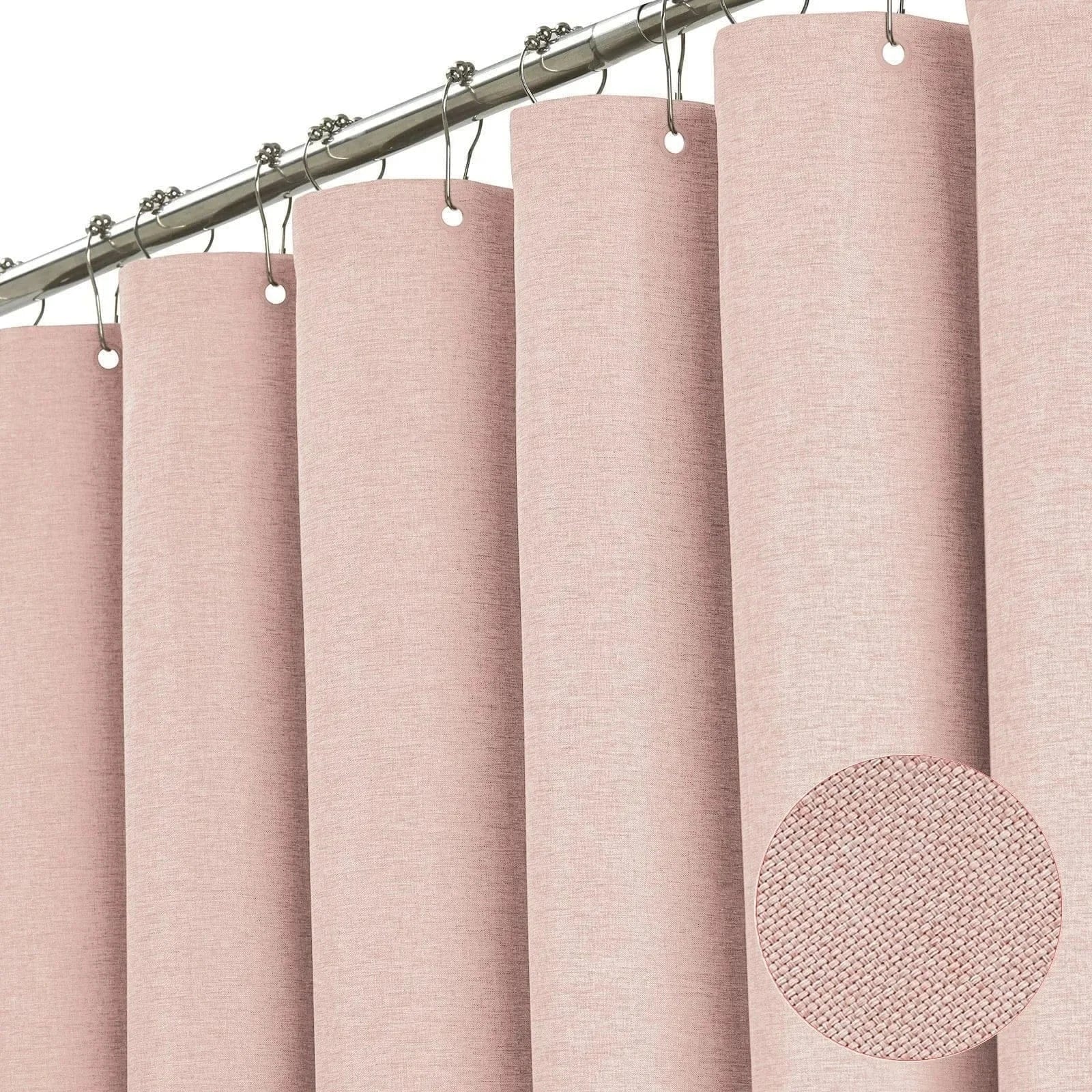 Pink / 200(W)x240cm(H) Rideau de Douche Uni Effet Lin – Style Moderne Épais et Étanche avec Crochets Inclus