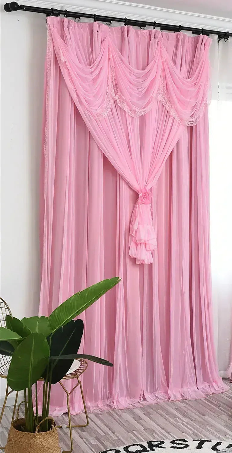 pink curtain tulle / W400cmxH250cm 1PC / Grommet Top Rideaux de Luxe Sur Mesure – Occultants avec Voilage Blanc, Ambiance Temps Moderne pour Chambre ou Salon