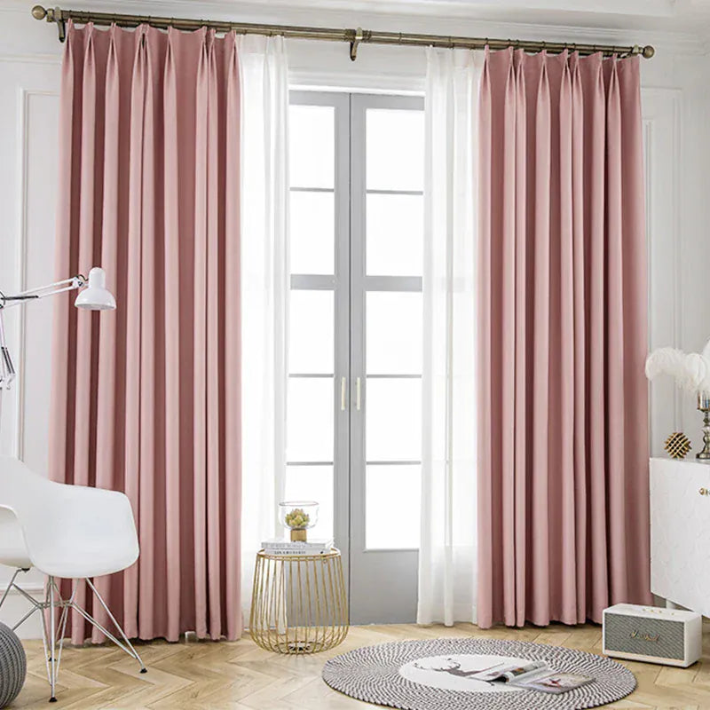 Pink Curtain / W60xL125cm 1pc / Grommets Top(Rings) Tenture Contemporaine pour Pièce de Vie – Rideaux Thermiques Longs Rose pour Fenêtres et Portes