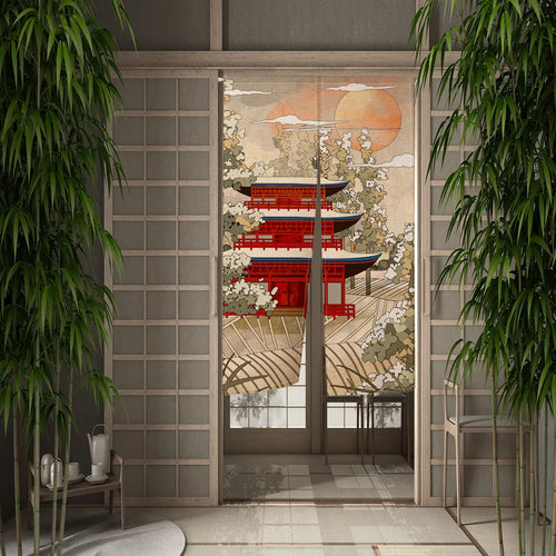 Portière Traditionnelle – Rideau Suspendu Style Asiatique Peinture à l’Encre pour Cloison ou Porte