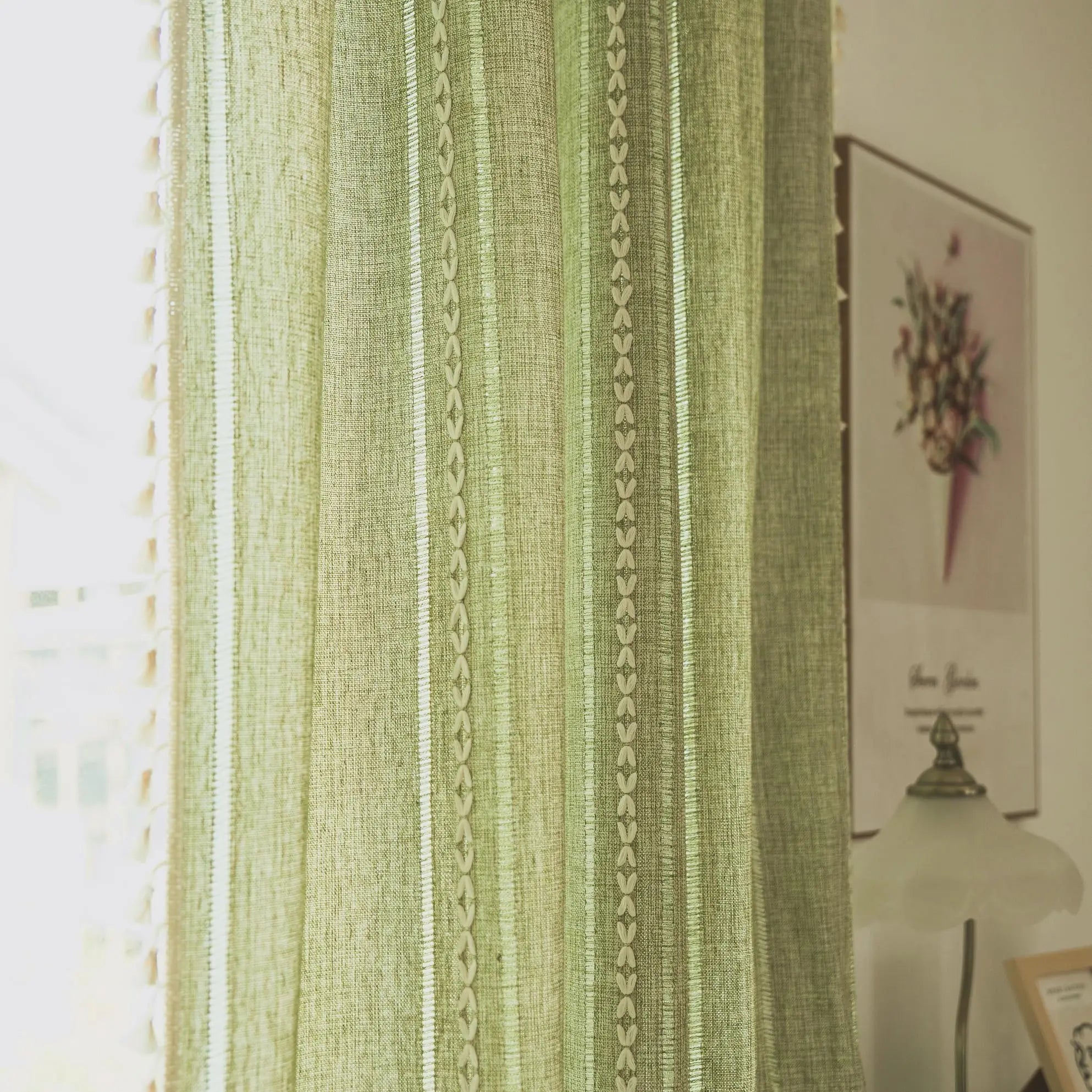 Rideau Bohème Rustiques – Broderie Texturée et Pompons Vintage, Pour Chambre, Salon ou Cuisine