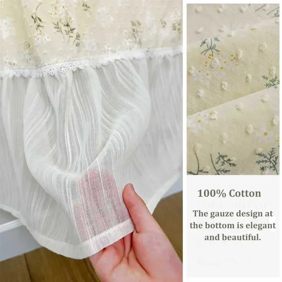Rideau Court à Volants Rustiques en Mousseline – Style Français Fleuri, Demi-Rideau Passe-Tringle pour Cuisine ou Salon