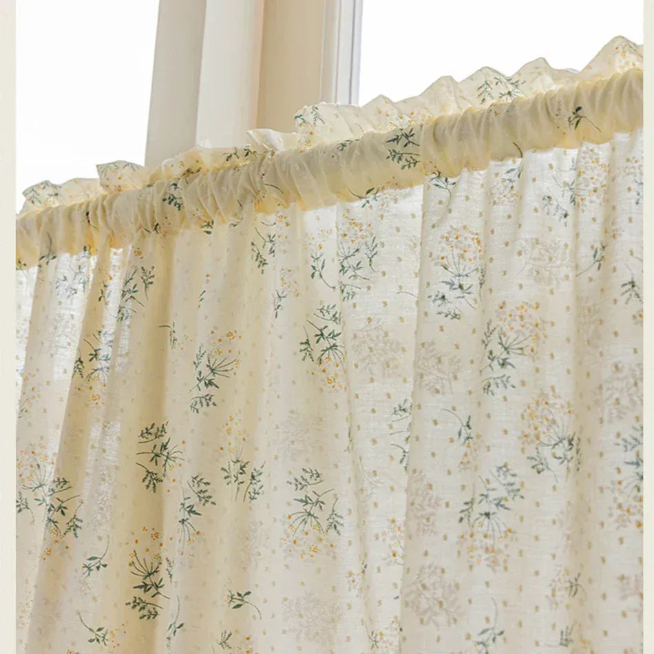 Rideau Court à Volants Rustiques en Mousseline – Style Français Fleuri, Demi-Rideau Passe-Tringle pour Cuisine ou Salon
