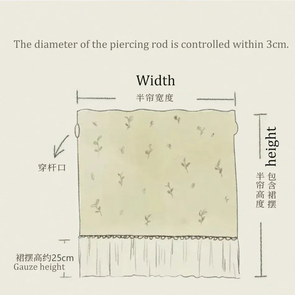 Rideau Court à Volants Rustiques en Mousseline – Style Français Fleuri, Demi-Rideau Passe-Tringle pour Cuisine ou Salon