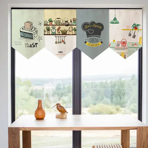 Rideau Court Nordique à Triangles – Demi Rideau Style Noren pour Cuisine, Chambre, Café ou Boutique