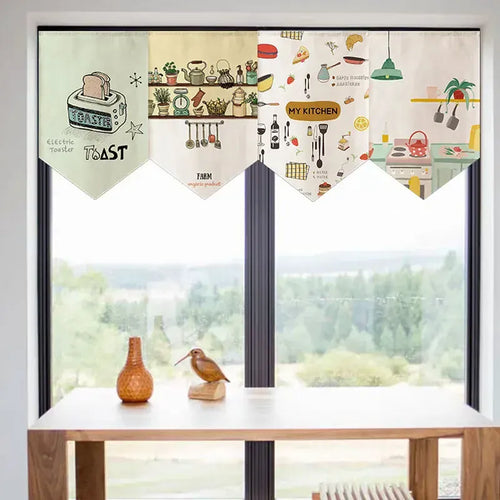 Rideau Court Nordique à Triangles – Demi Rideau Style Noren pour Cuisine, Chambre, Café ou Boutique