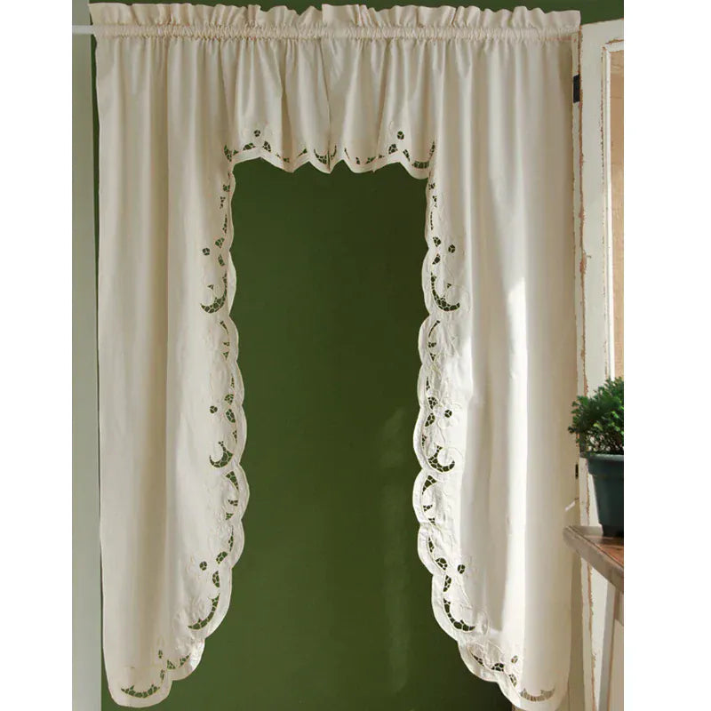 Rideau Court Rustique Café Rétro – Ourlet Ajourné Triangulaire, Passe-Tringle pour Cuisine, Bar ou Fenêtre