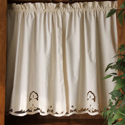 Rideau Court Rustique Café Rétro – Ourlet Ajourné Triangulaire, Passe-Tringle pour Cuisine, Bar ou Fenêtre