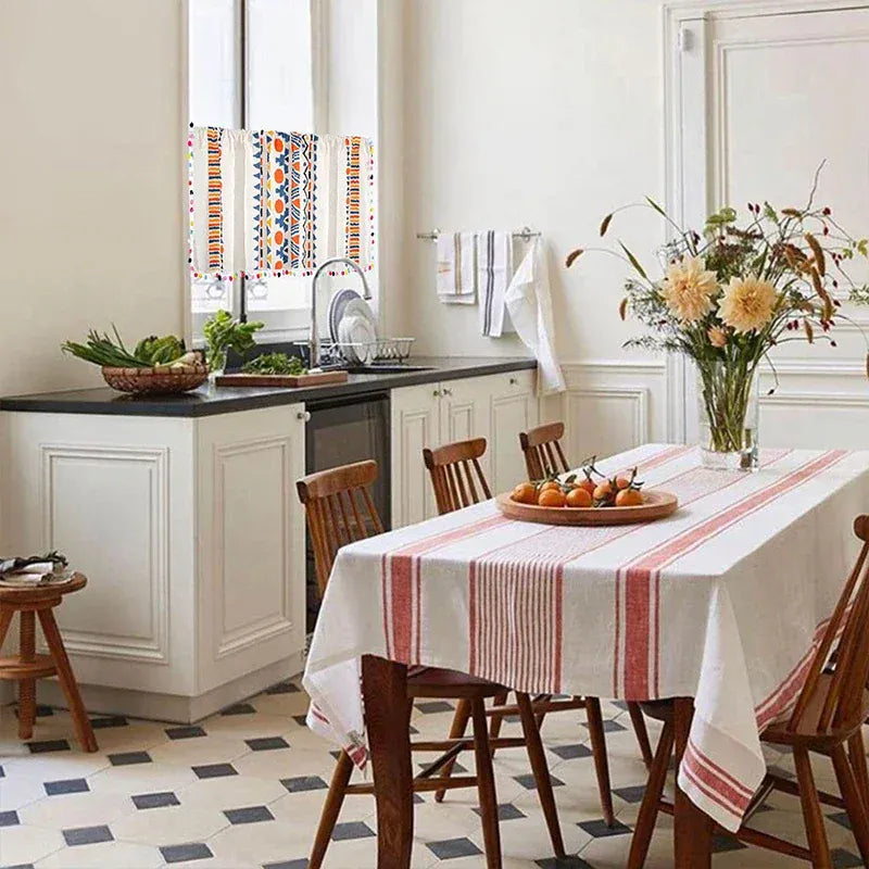 Rideau Court Rustiques – Cantonnière Géométrique pour Petite Fenêtre, Cuisine ou Café, Déco Printemps Été