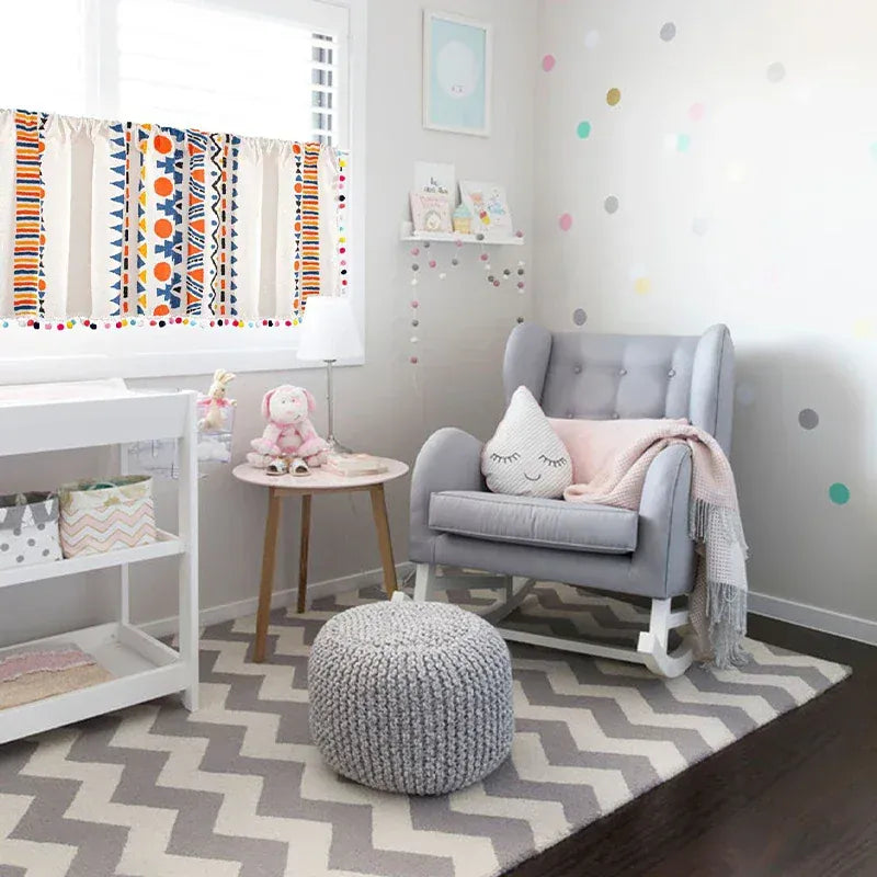 Rideau Court Rustiques – Cantonnière Géométrique pour Petite Fenêtre, Cuisine ou Café, Déco Printemps Été