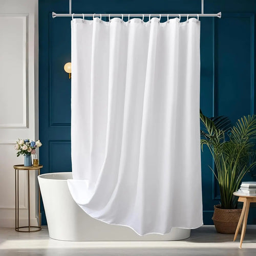 Rideau de Douche Blanc Uni – Polyester Waterproof, Bas Lesté et Ourlet Renforcé, Lavable en Machine