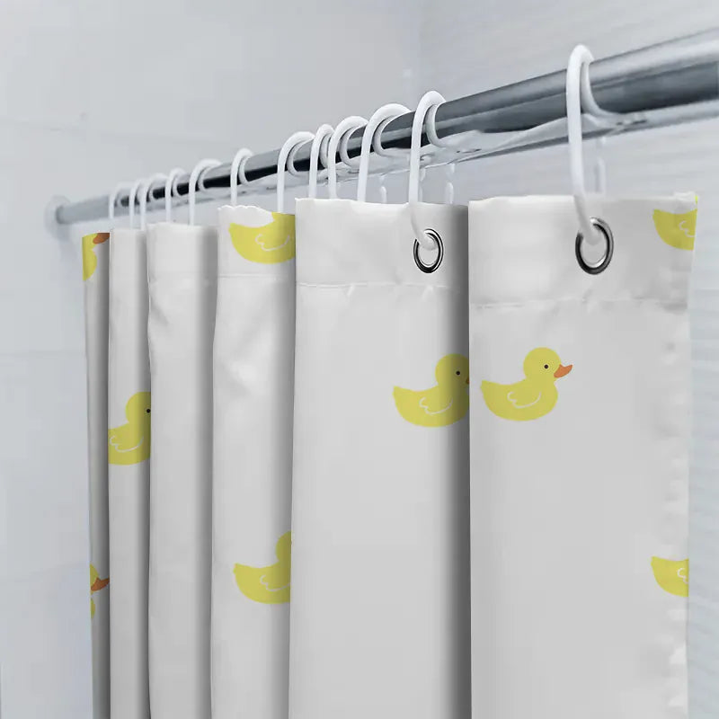 Rideau de Douche Enfant – Motif Uni Canard Jaune Imperméable avec Anneaux et Tapis Salle de Bain