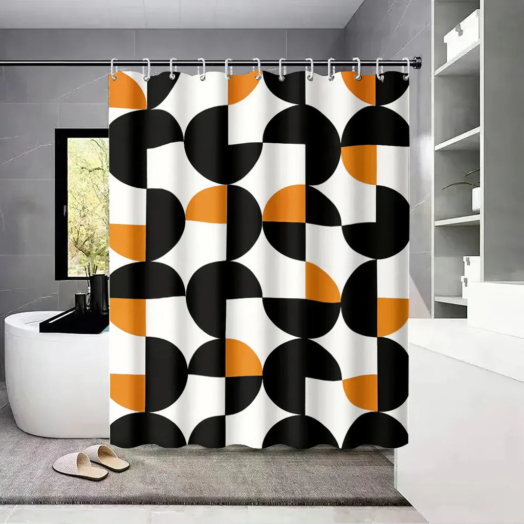 Rideau de Douche Étanche à Motifs Géométriques – Multi-tailles avec Crochets Inclus, Installation Facile
