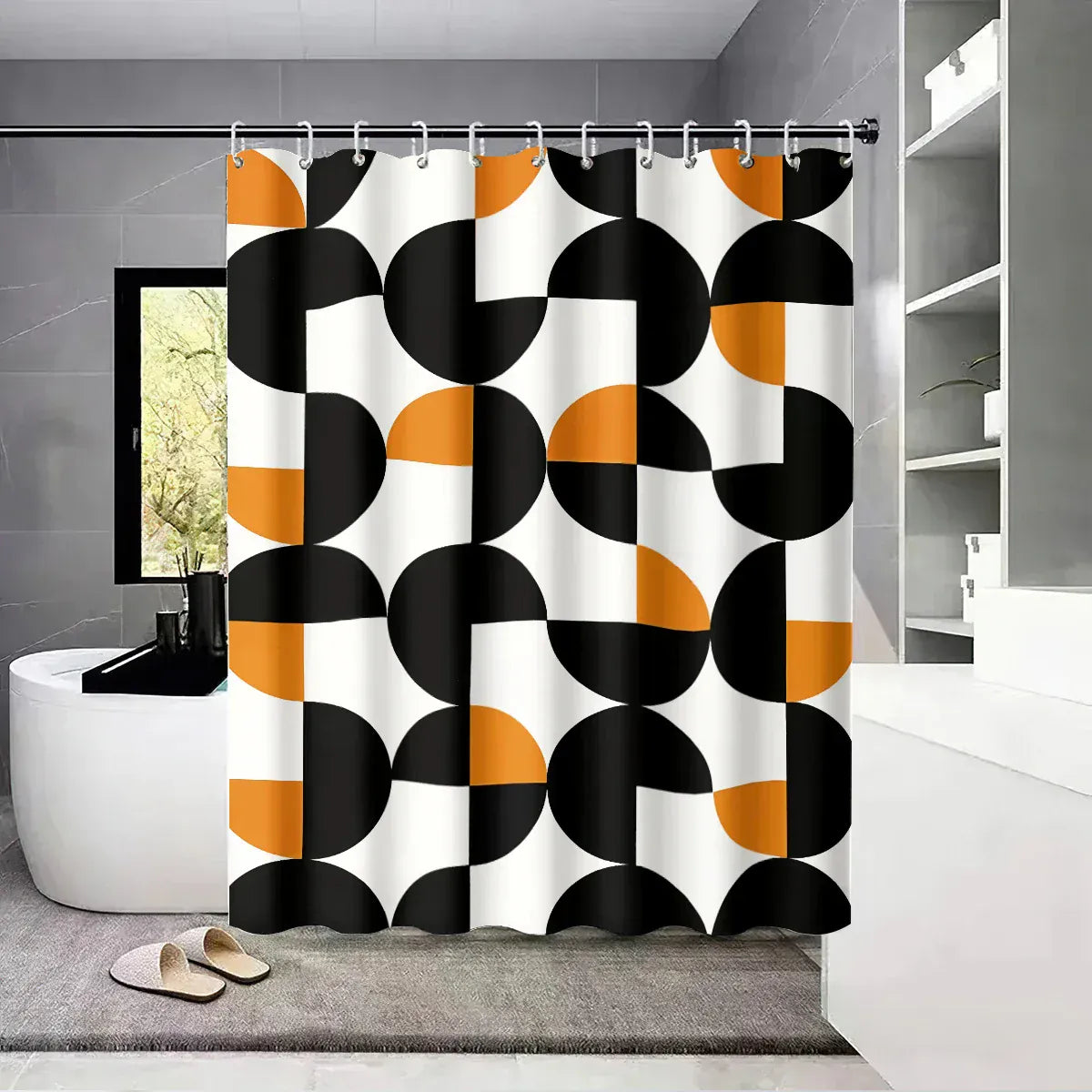 Rideau de Douche Étanche à Motifs Géométriques – Multi-tailles avec Crochets Inclus, Installation Facile