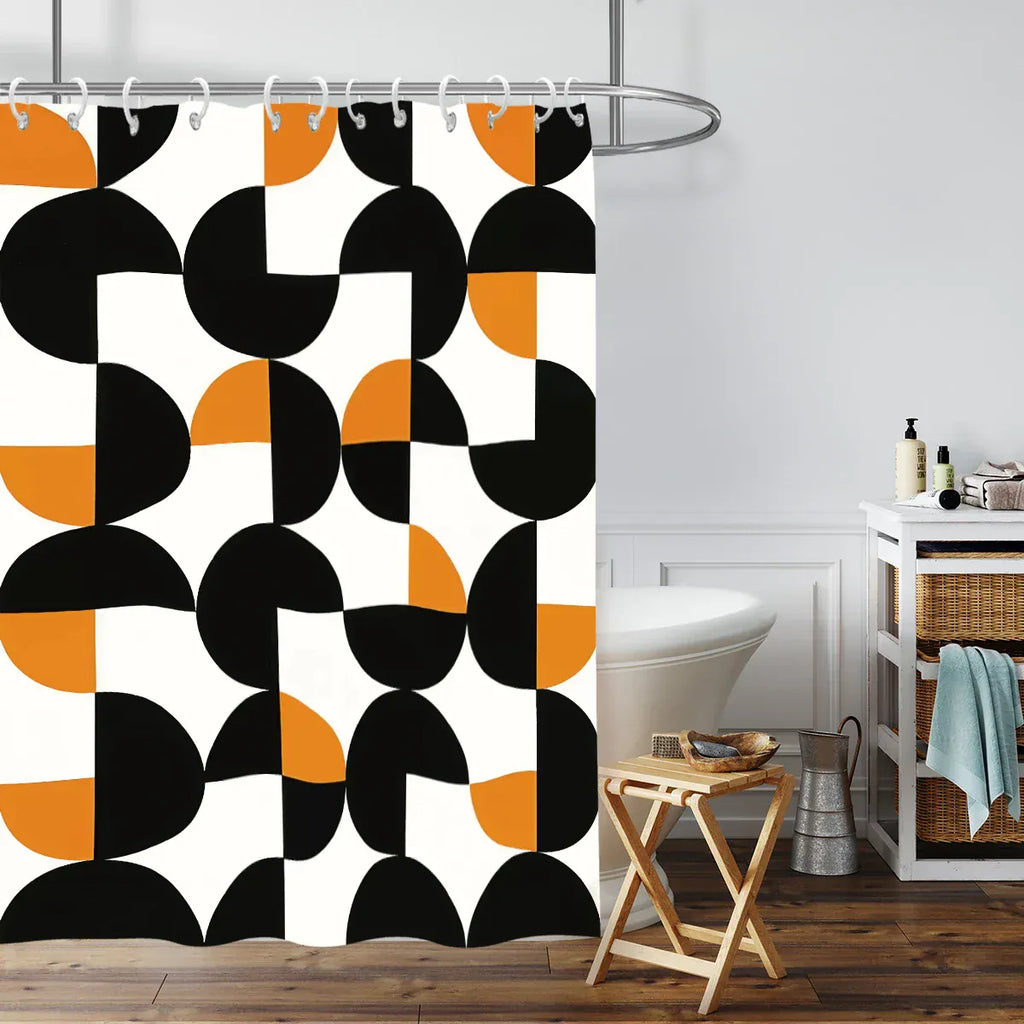 Rideau de Douche Étanche à Motifs Géométriques – Multi-tailles avec Crochets Inclus, Installation Facile