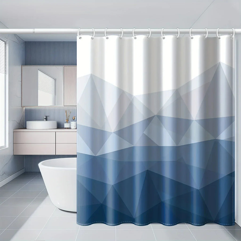 Rideau de Douche Étanche Bleu et Blanc – Motif Géométrique Moderne pour Salle de Bain Élégante