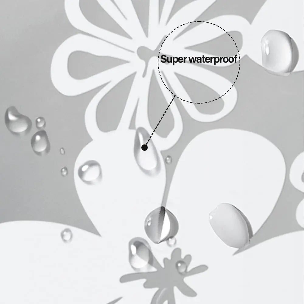 Rideau de Douche Étanche en PEVA – Motif Uni Floral Gris Botanique avec Anneaux Métalliques