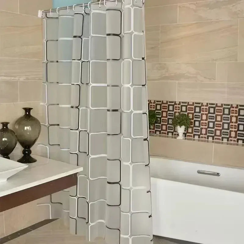 Rideau de Douche Étanche – Motif Carreaux Géométriques Translucide pour Salle de Bain Moderne
