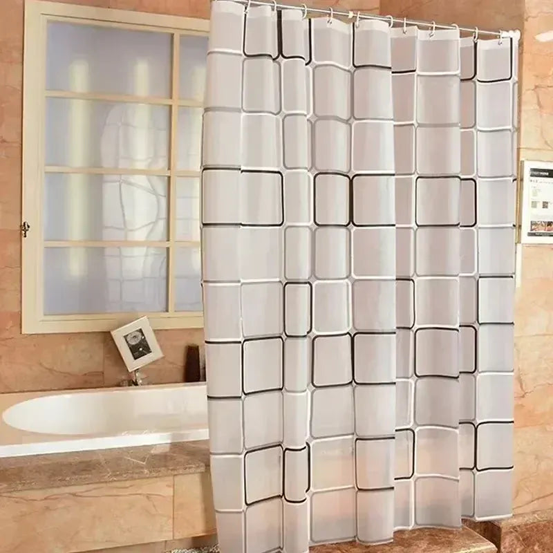 Rideau de Douche Étanche – Motif Carreaux Géométriques Translucide pour Salle de Bain Moderne