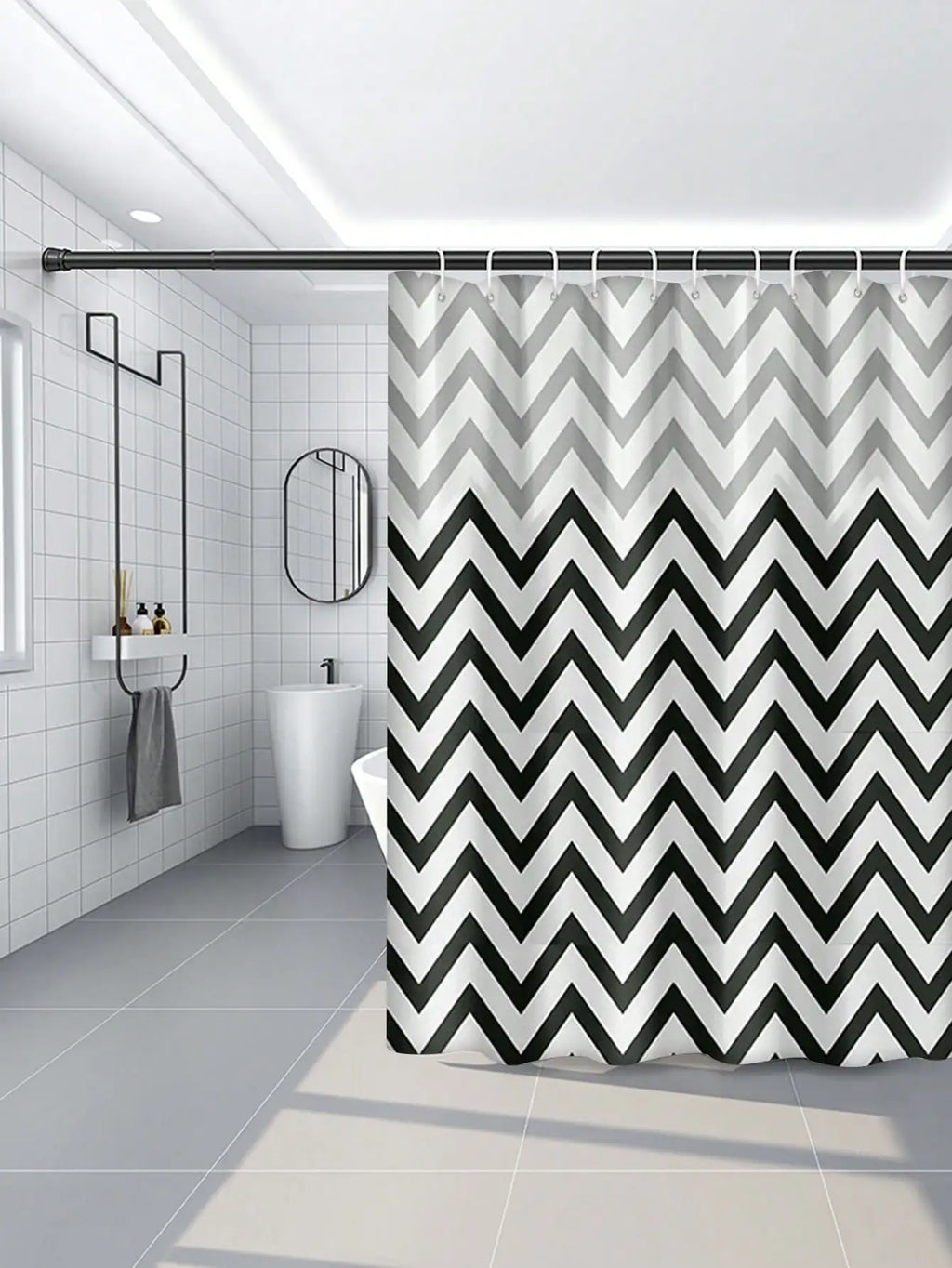 Rideau de Douche Étanche Noir & Blanc – Motif Chevron Moderne en PEVA pour Salle de Bain