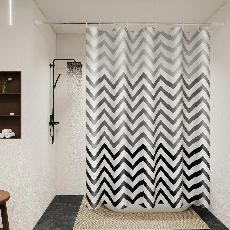 Rideau de Douche Étanche Noir & Blanc – Motif Chevron Moderne en PEVA pour Salle de Bain