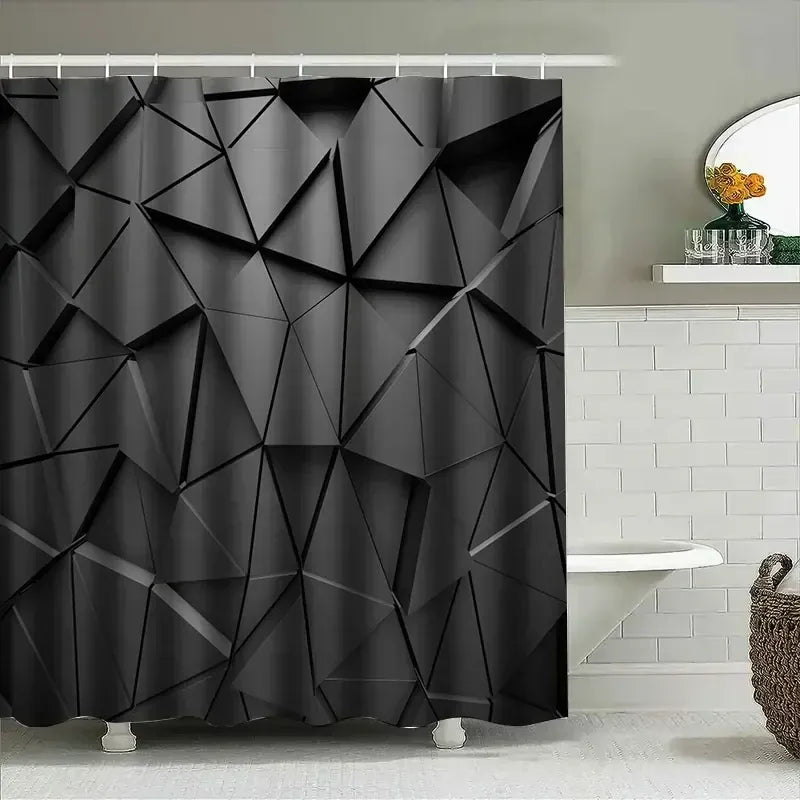 Rideau de Douche Étanche Noir – Motif Géométrique Triangles Abstraits pour Salle de Bain Moderne
