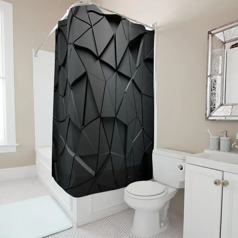 Rideau de Douche Étanche Noir – Motif Géométrique Triangles Abstraits pour Salle de Bain Moderne