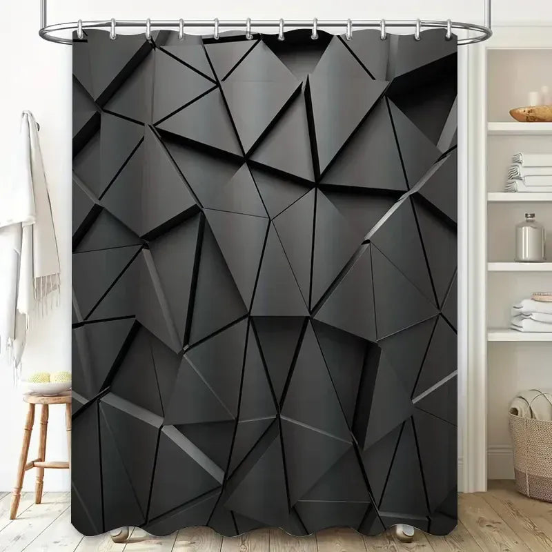 Rideau de Douche Étanche Noir – Motif Géométrique Triangles Abstraits pour Salle de Bain Moderne
