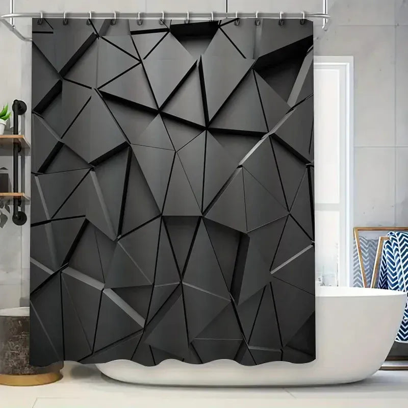 Rideau de Douche Étanche Noir – Motif Géométrique Triangles Abstraits pour Salle de Bain Moderne
