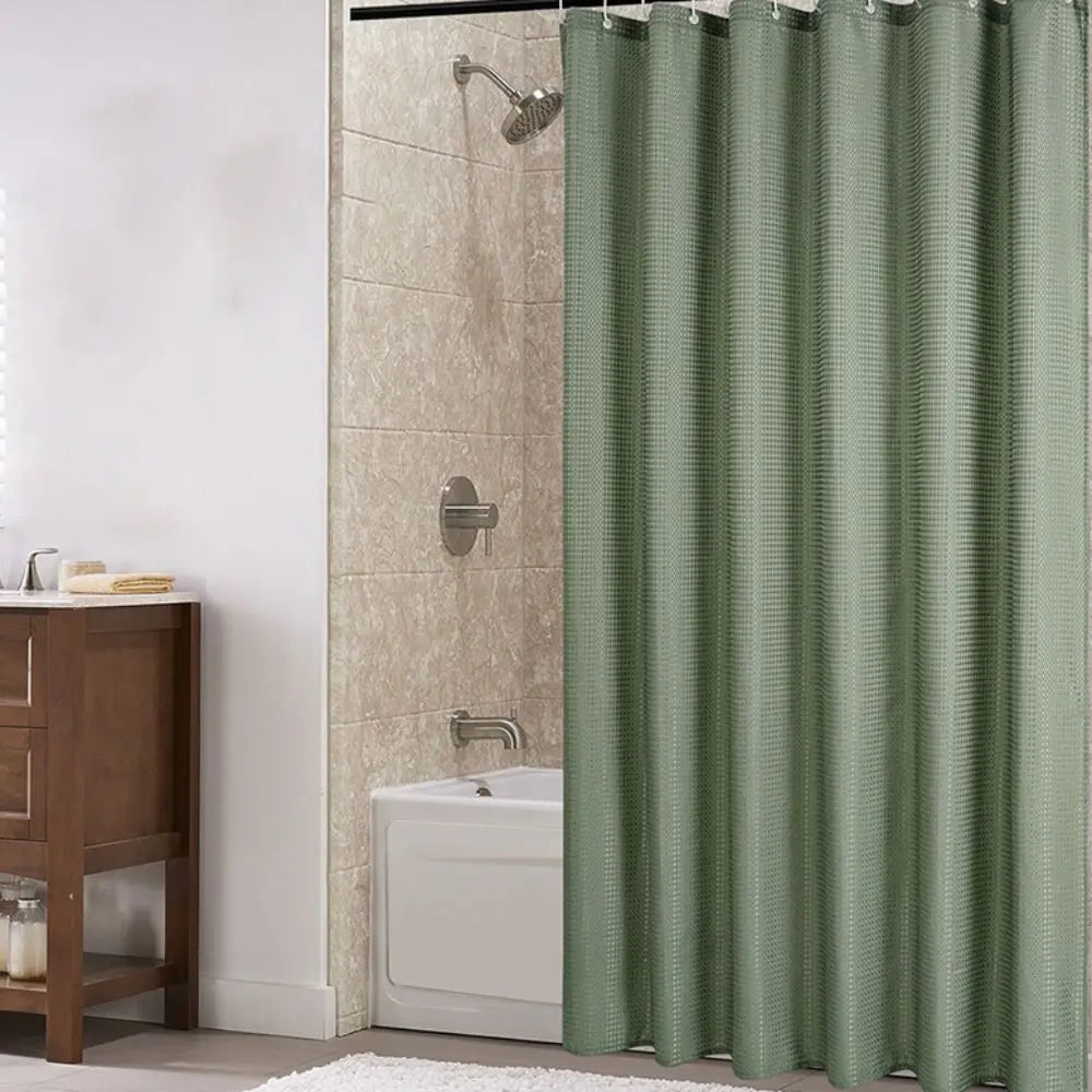 Rideau de Douche Étanche Uni – Texture Gaufrée Waffle en Polyester Anti-Moisissures avec Crochets