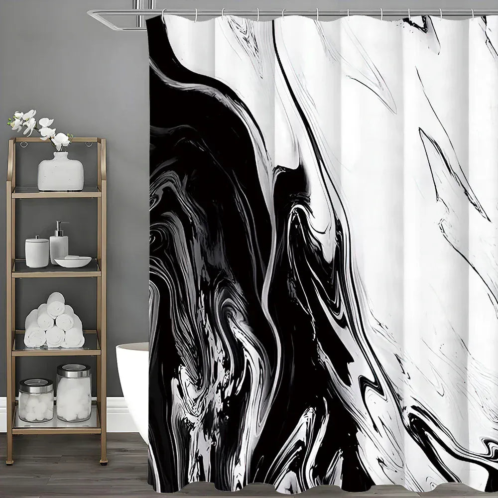 Rideau de Douche Imperméable – Design Marbre Noir Abstrait et Géométrique pour Salle de Bain Moderne