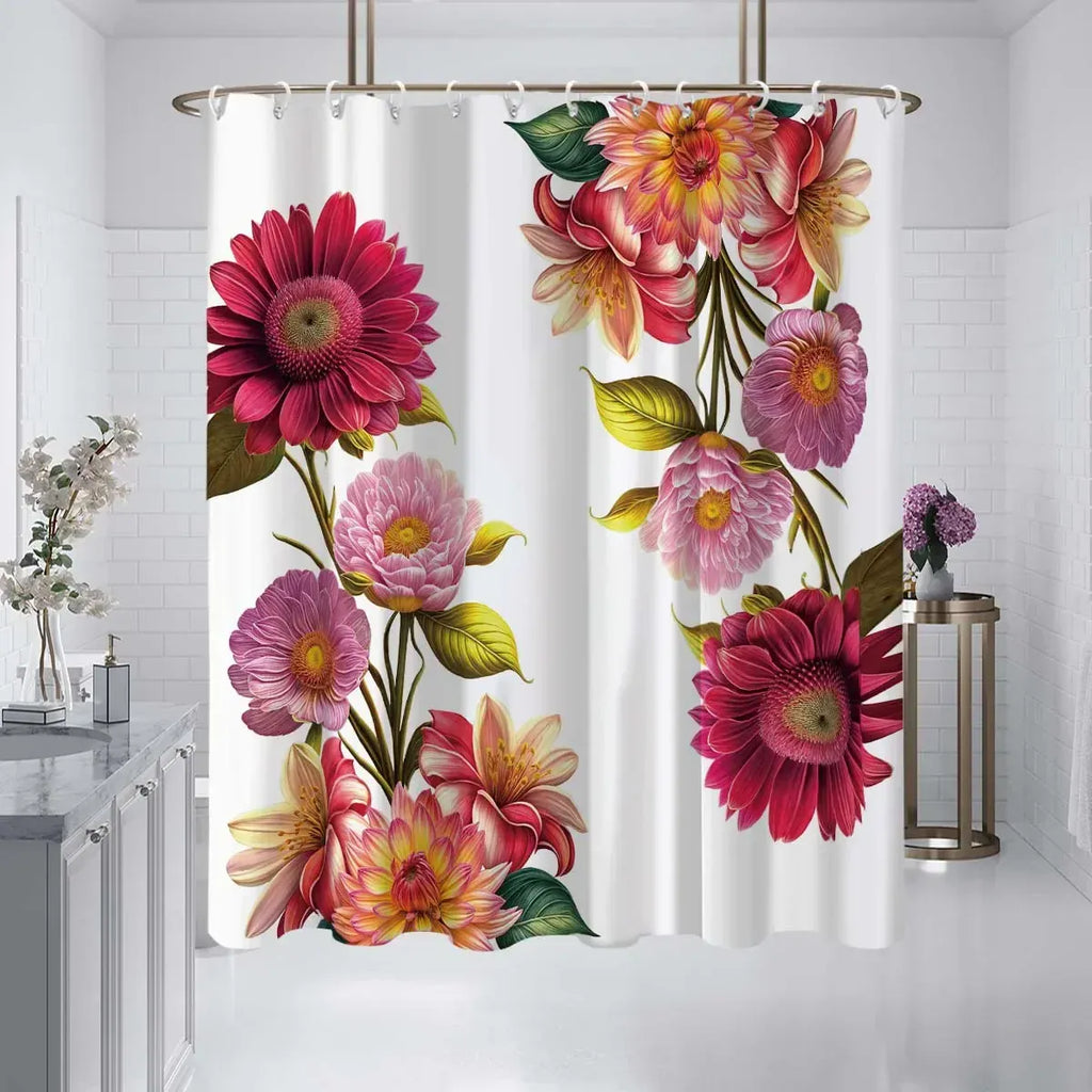 Rideau de Douche Imprimé Fleurs – Motif Roses & Marguerites, Étanche et Élégant pour Salle de Bain