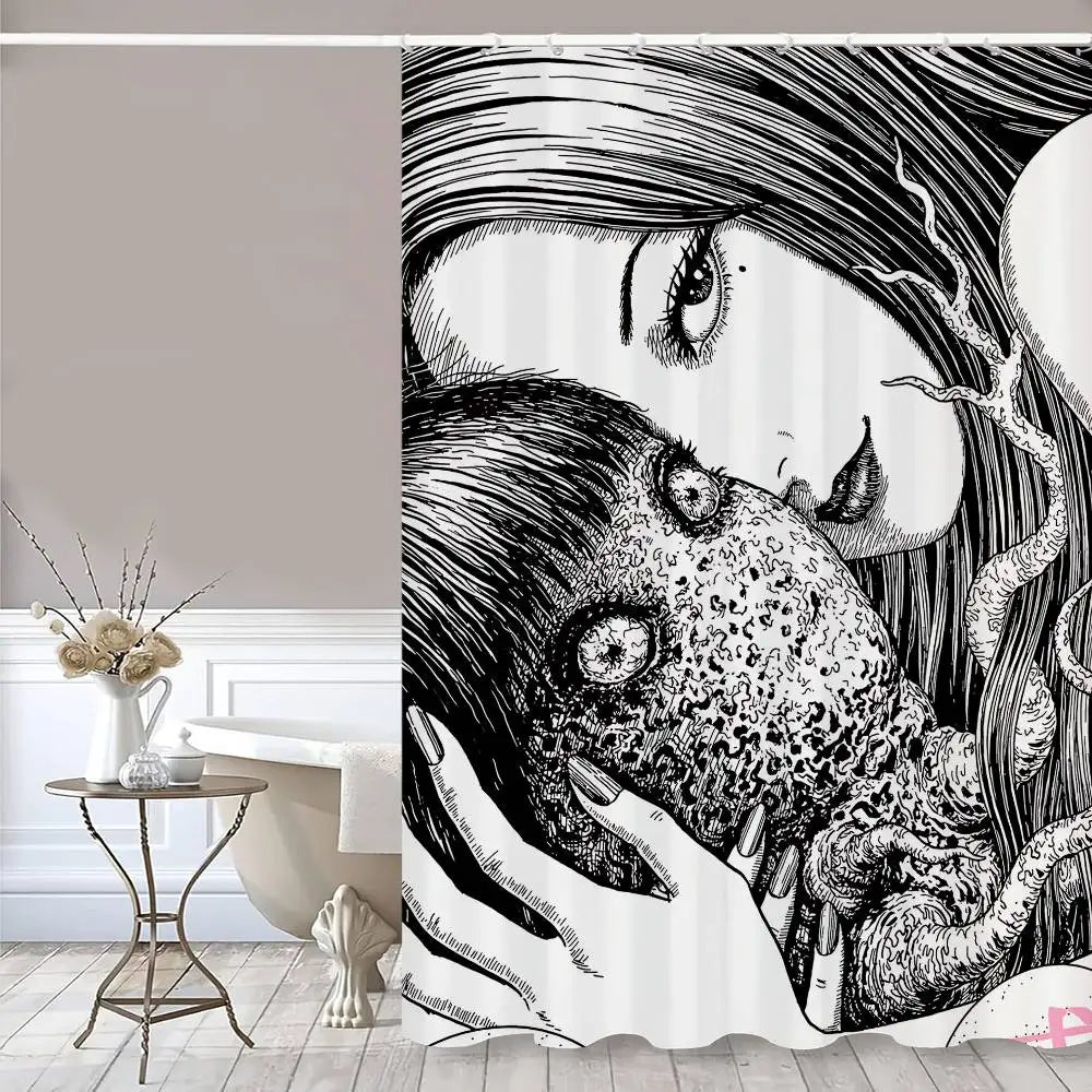 Rideau de Douche Junji Ito – Imprimé Tomie, Étanche et Lavable avec 12 Crochets Inclus