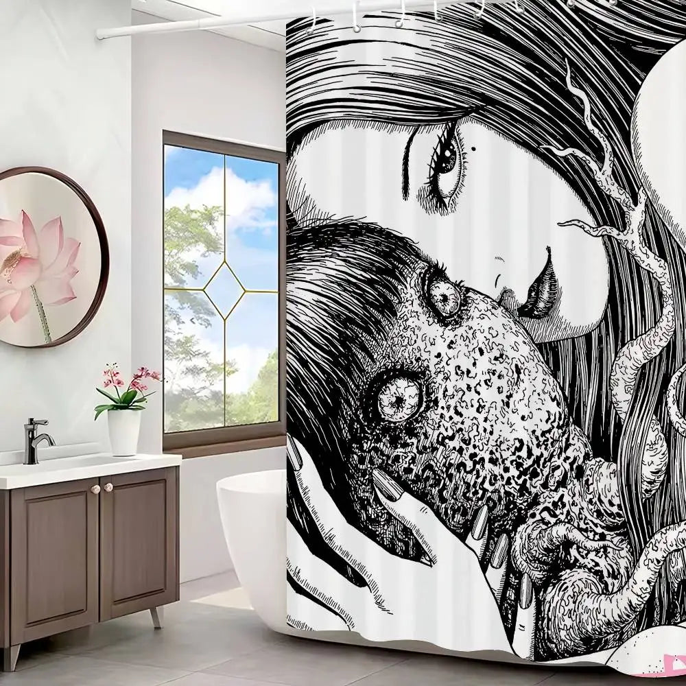 Rideau de Douche Junji Ito – Imprimé Tomie, Étanche et Lavable avec 12 Crochets Inclus