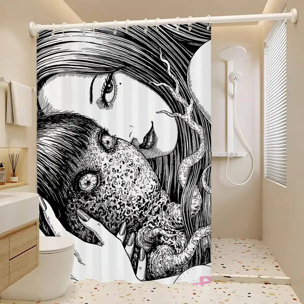 Rideau de Douche Junji Ito – Imprimé Tomie, Étanche et Lavable avec 12 Crochets Inclus