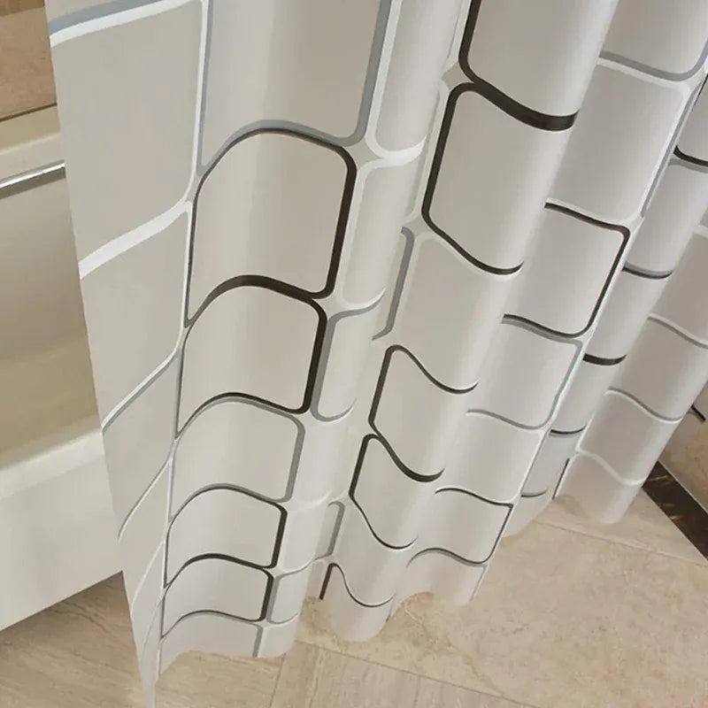 Rideau de Douche Premium Étanche – Motif Géométrique Noir & Blanc en PEVA avec Crochets Renforcés