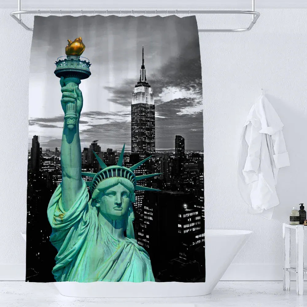 Rideau de Douche Statue de la Liberté – Style Américain, Imprimé Haute Qualité, Tissu Polyester Étanche