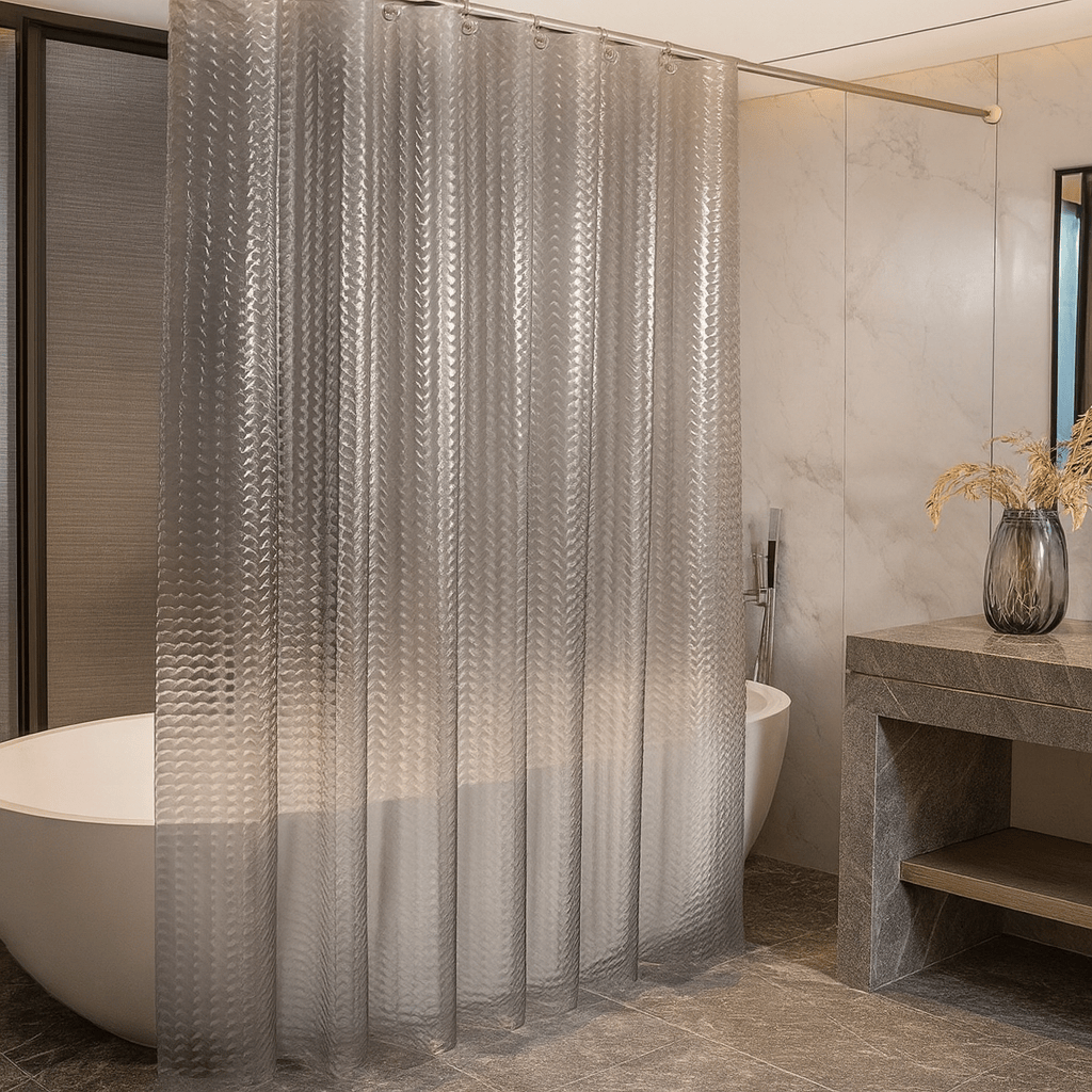 Rideau de Douche Transparent Gris Cristal – Étanche et Résistant avec Crochets Inclus