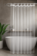 Rideau de Douche Transparent PEVA – Étanche, Anti-Moisissure et Facile à Nettoyer avec Crochets