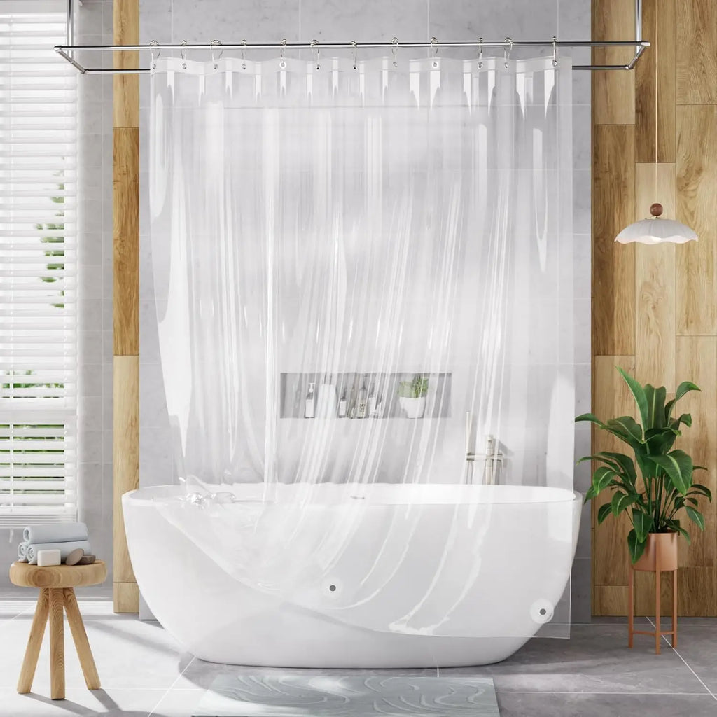 Rideau de Douche Transparent PEVA – Étanche avec Poids Magnétiques et 12 Œillets Inox