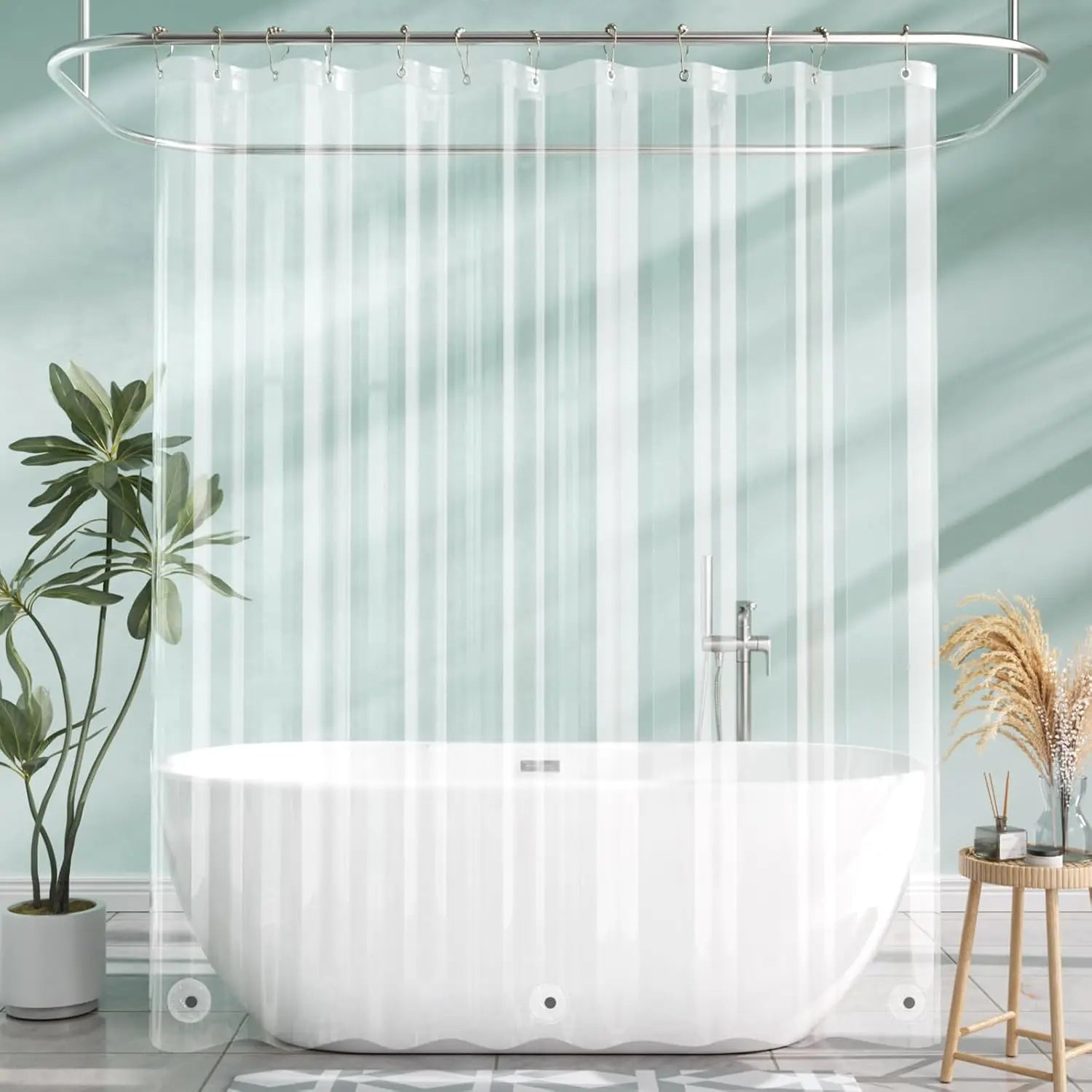 Rideau de Douche Transparent PEVA – Étanche avec Poids Magnétiques et 12 Œillets Inox