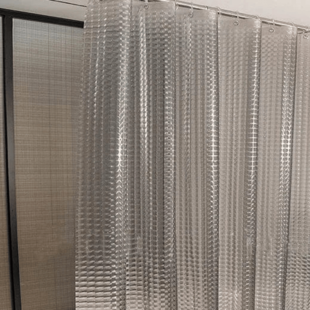 Rideau de Douche Transparent Uni Gris Cristal – Étanche avec Aimants et Crochets Inclus