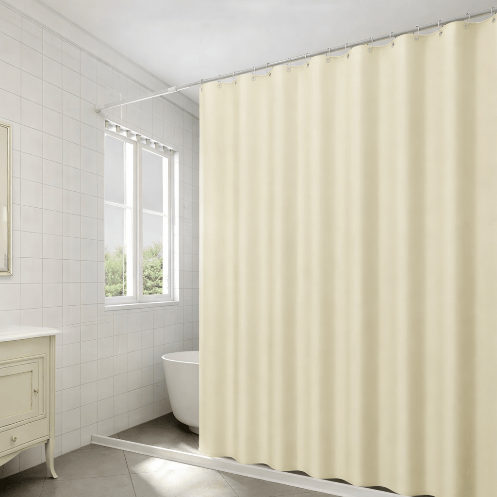 Rideau de Douche Uni Étanche – Polyester Anti-Moisissures Gris ou Beige avec Crochets Inclus