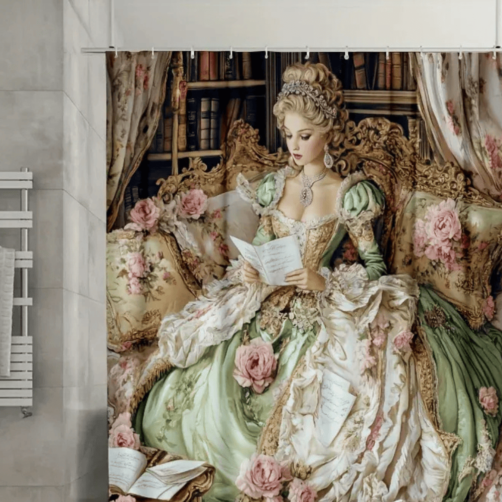 Rideau de Douche Victorien – Vert Émeraude Élégant, Style Bal de Régence, Tissu Polyester Étanche