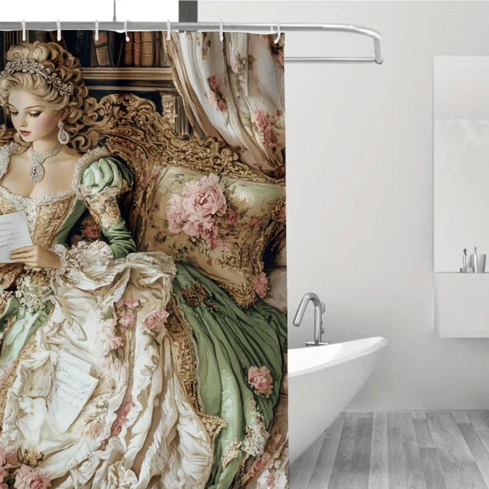 Rideau de Douche Victorien – Vert Émeraude Élégant, Style Bal de Régence, Tissu Polyester Étanche