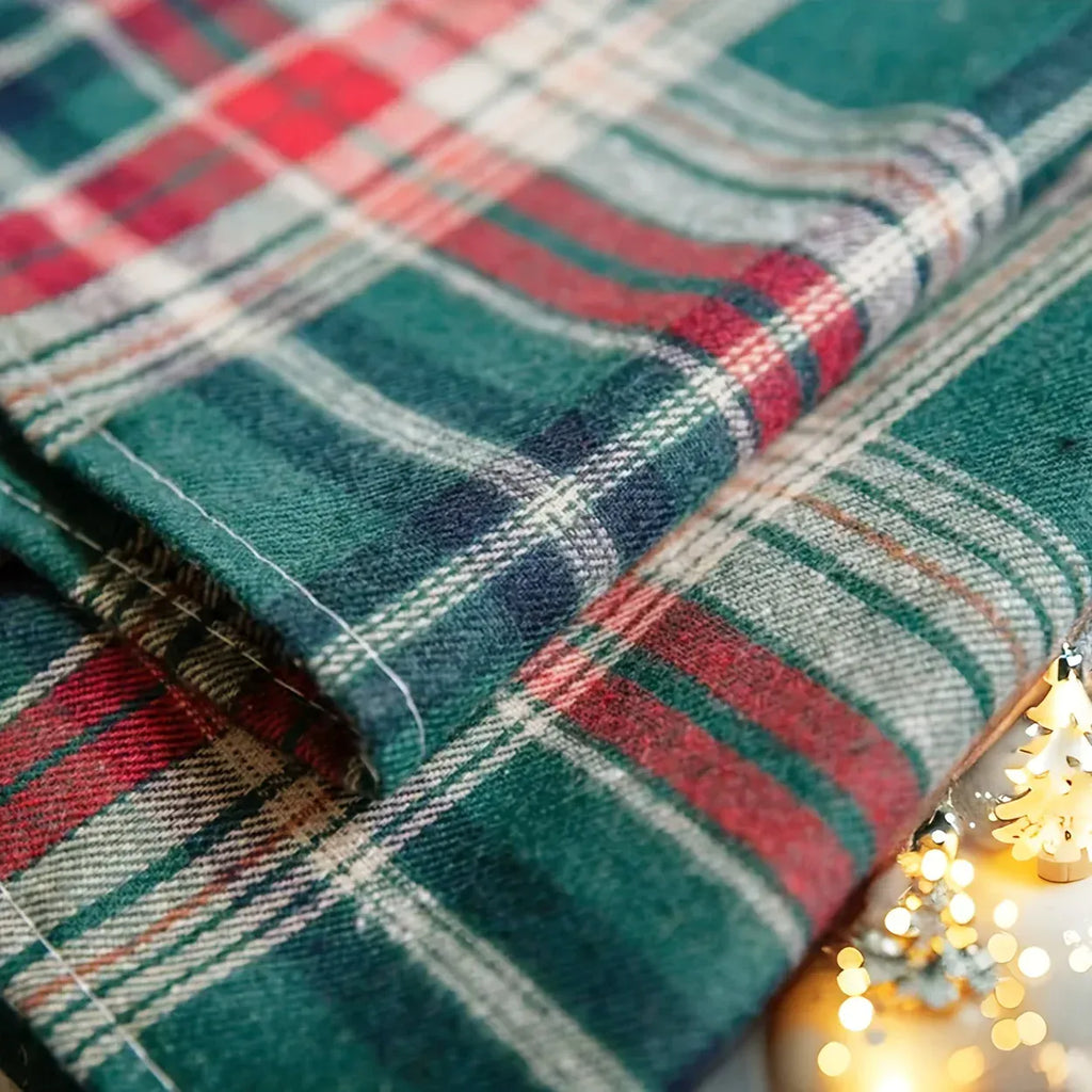 Rideau de Noël Vert à Carreaux – Style Vintage Tissé, Tissu Teint Fil 160g, Déco Festive pour Salon, Cuisine ou Balcon
