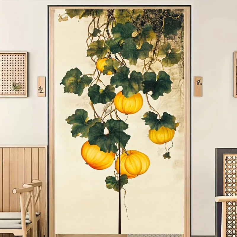 Rideau de Porte Rustique – Motif Citrouille Dorée et Feuillage, Idéal pour Cuisine, Chambre ou Déco Maison (1 Pièce)