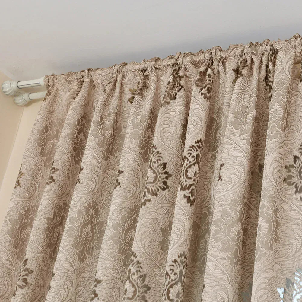 Rideau Jacquard à Fleurs – Style Européen, Effet Tissé Coloris Marron Clair pour Salon ou Balcon (1 Panneau)