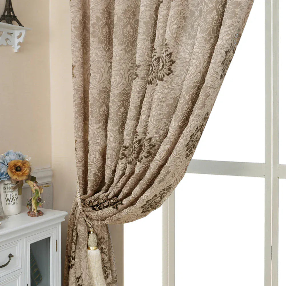 Rideau Jacquard à Fleurs – Style Européen, Effet Tissé Coloris Marron Clair pour Salon ou Balcon (1 Panneau)
