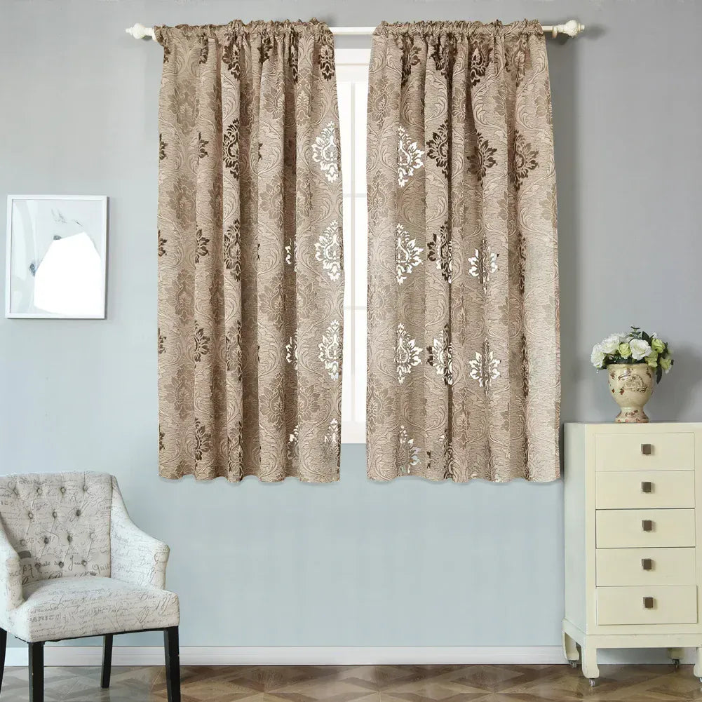 Rideau Jacquard à Fleurs – Style Européen, Effet Tissé Coloris Marron Clair pour Salon ou Balcon (1 Panneau)